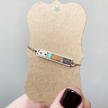 Load image into Gallery viewer, Boho Bolo Bracelet - Tiny Pieces of Recycled- Upcycled Leather on Silver Adjustable Bolo Chain