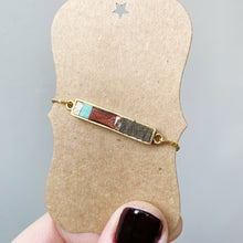Load image into Gallery viewer, Boho Bolo Bracelet - Tiny Pieces of Recycled- Upcycled Leather on Gold Adjustable Bolo Chain