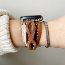 Load image into Gallery viewer, Multi Strand Recycled Leather Apple Watch Band with Antique Bronze Toggle - for 38/40mm  or 42/44mm - Made to Order