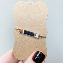 Load image into Gallery viewer, Boho Bolo Bracelet - Tiny Pieces of Recycled- Upcycled Leather on Silver Adjustable Bolo Chain