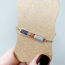 Load image into Gallery viewer, Boho Bolo Bracelet - Tiny Pieces of Recycled- Upcycled Leather on Silver Adjustable Bolo Chain